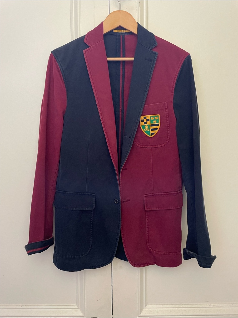 Rugby Ralph Lauren Maroon and Black Colorblock Blazer with Crest Patch
